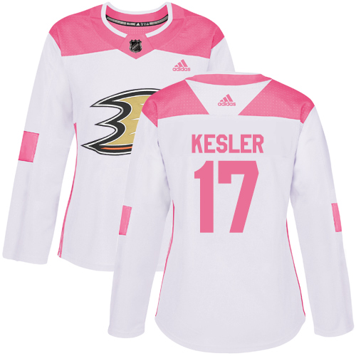 Adidas Ducks #17 Ryan Kesler White/Pink Authentic Fashion Women's Stitched NHL Jersey - Click Image to Close